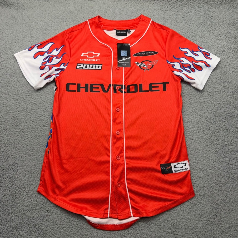 Chemistry Mens‎ XS 7CHE84580NV Chevrolet Corvette Racing Flame Baseball Jersey